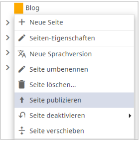 Publish a page from the context menu