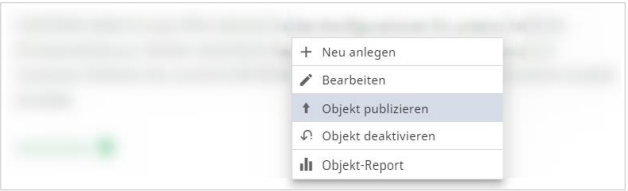 Publish the object via the context menu in the object search