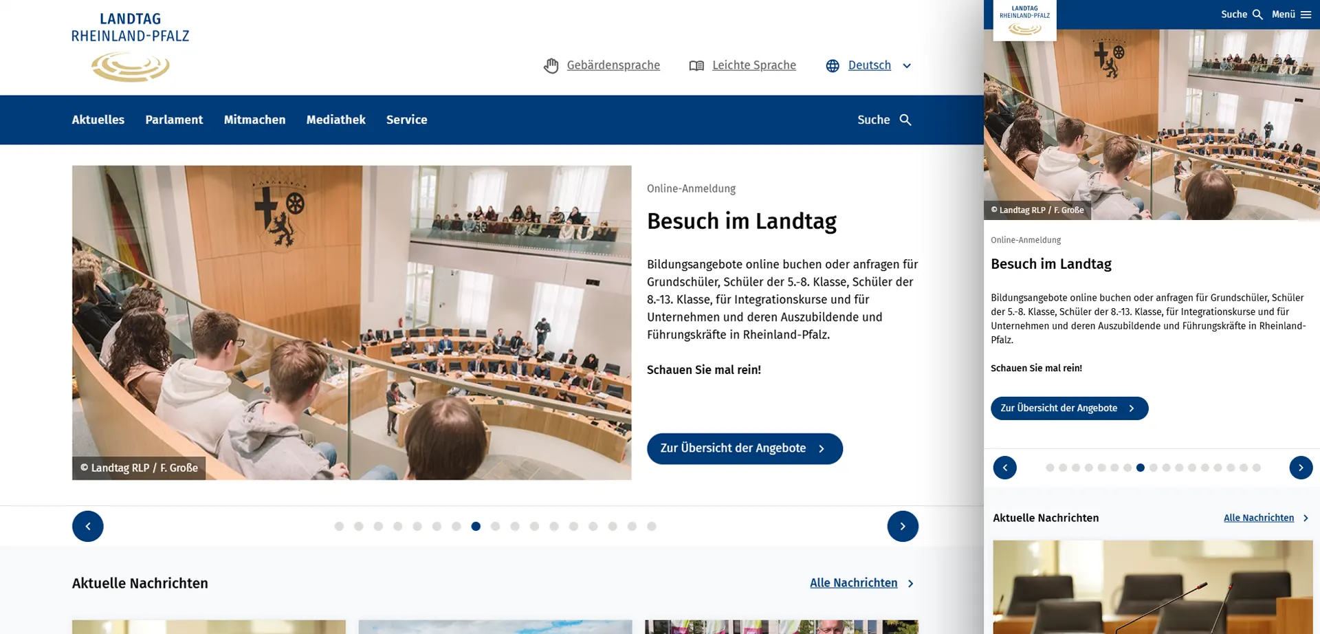Responsive design of the website of the Rhineland-Palatinate State Parliament