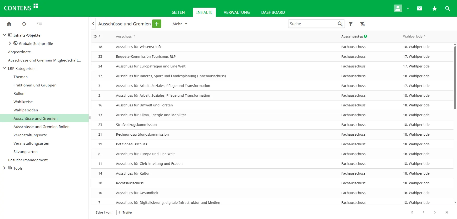 Management of committees and boards in CONTENS CMS