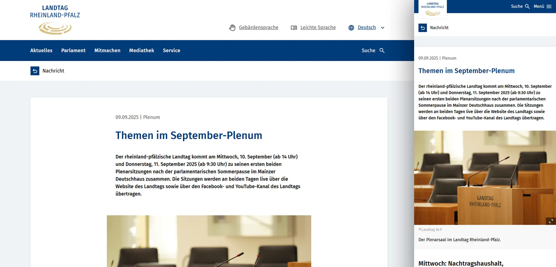 News from the Rhineland-Palatinate State Parliament in responsive design