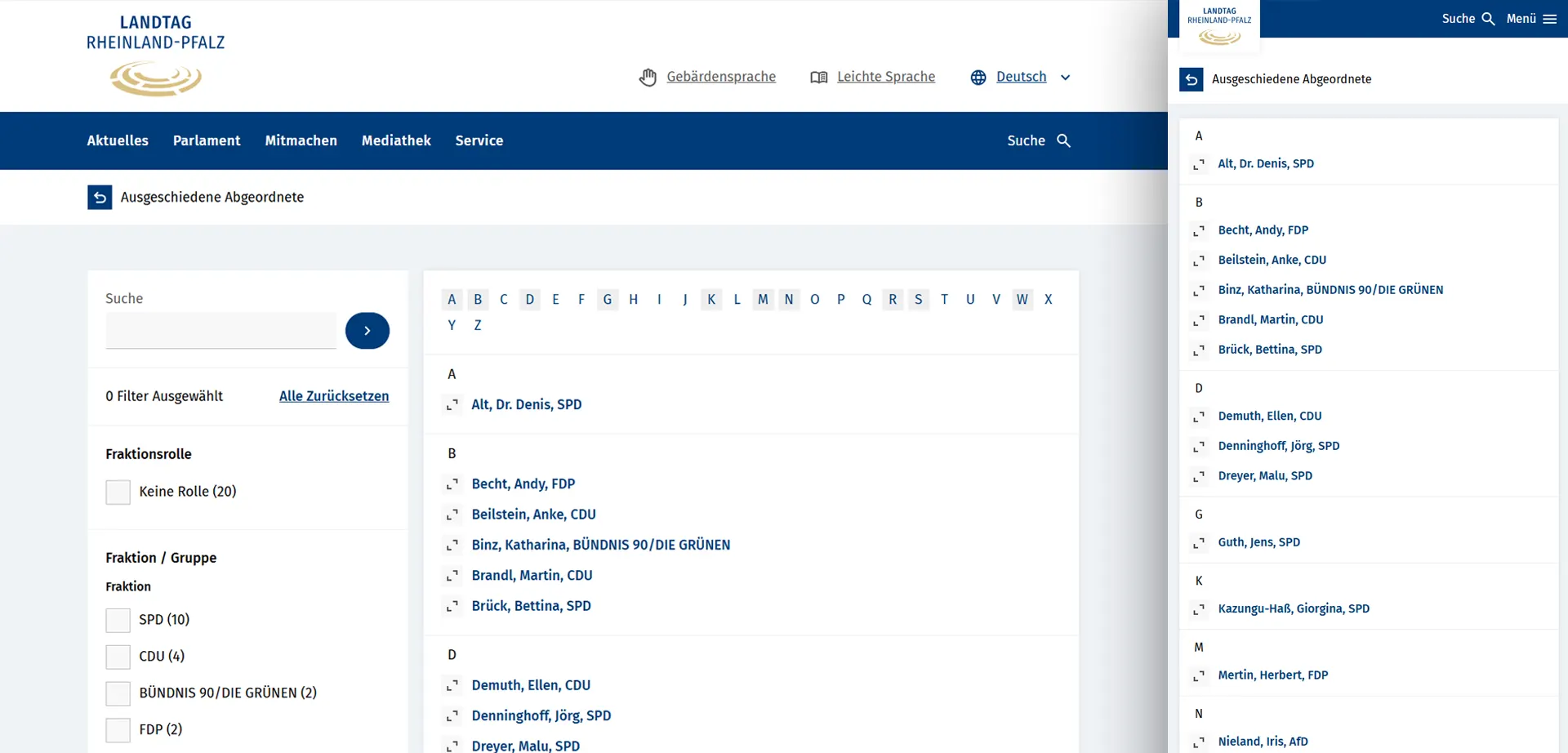 Retired members of the Rhineland-Palatinate state parliament in responsive design