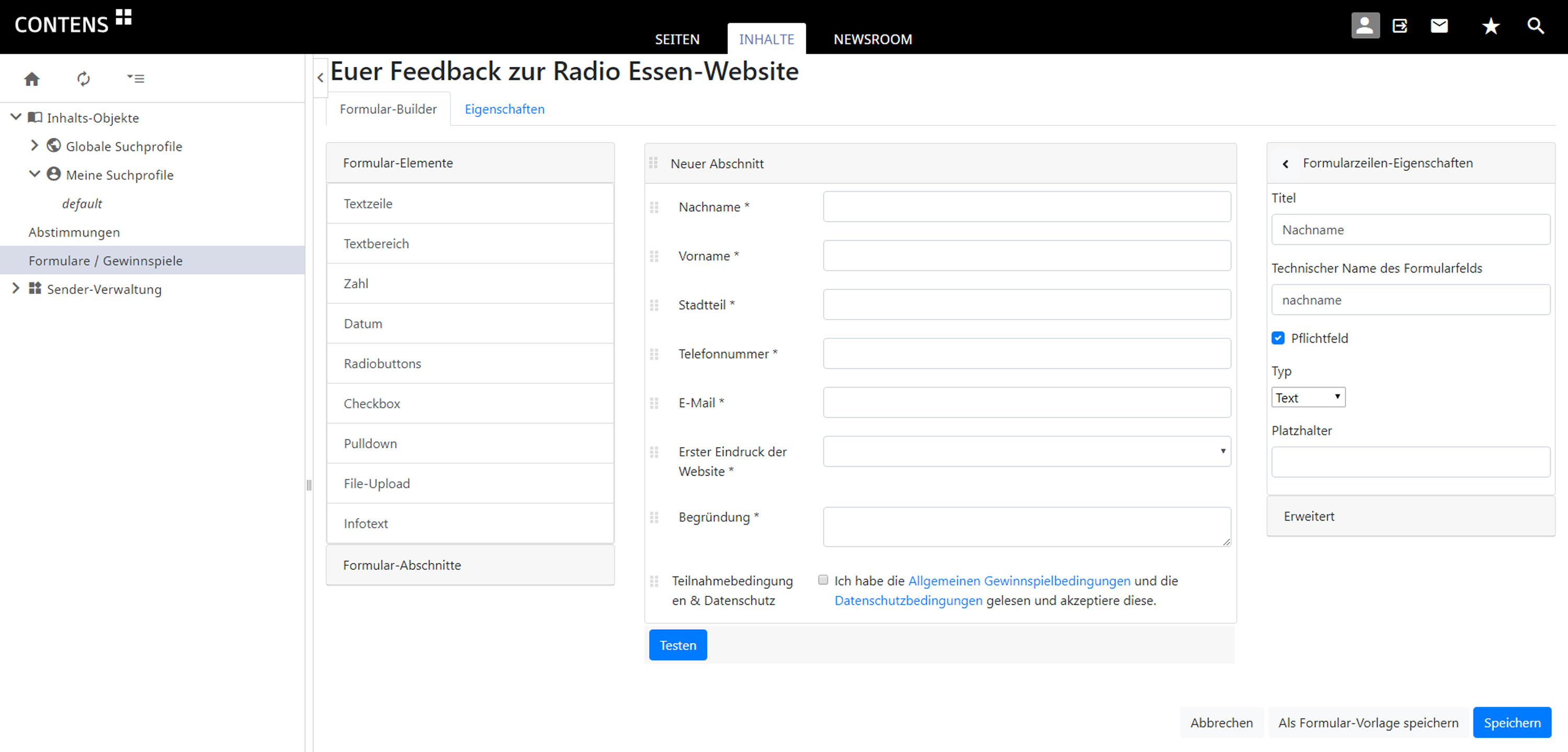 Radio NRW Formular Backend